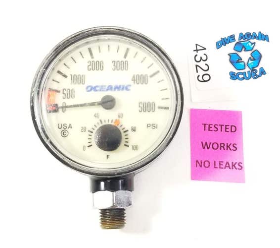 Oceanic 5000 PSI SPG Submersible Pressure Gauge + Thermometer 5,000 Scuba  #4329