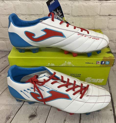 Joma Fit-100 Men's Soccer Cleats White Blue Red US Size 10.5 UPC 9993996953362
