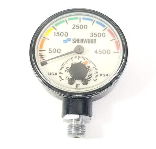 Sherwood 4500 PSI SPG Submersible Scuba Pressure Gauge w Thermometer       #4335