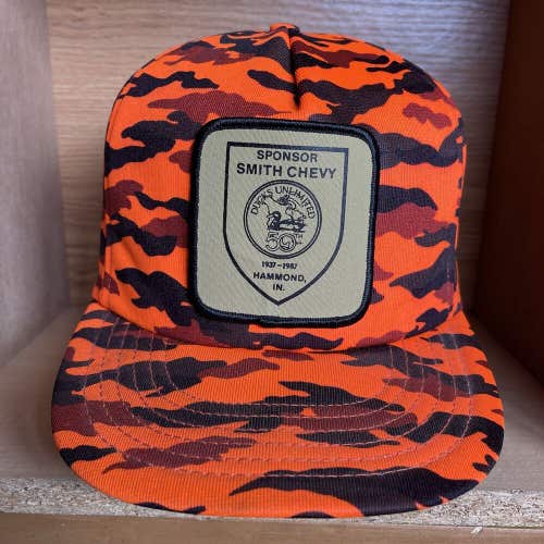 Vintage 1987 Ducks Unlimited Hat 50th Anniversary Snapback Cap Orange Camo RARE