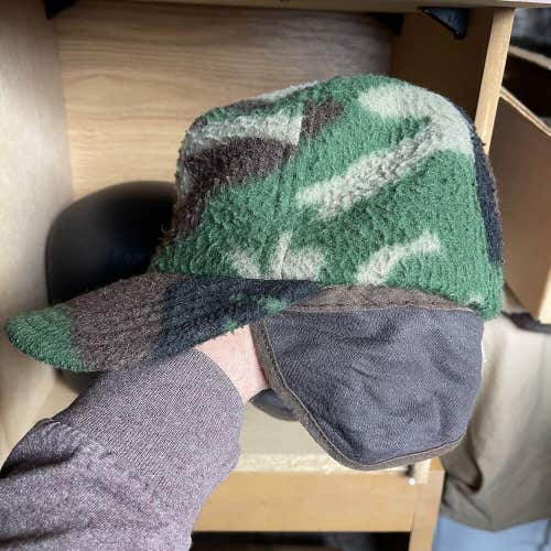 Vintage Polar Tec Camo Fleece Ear Flap Malden Hunting Hat Cap Cold Weather Small
