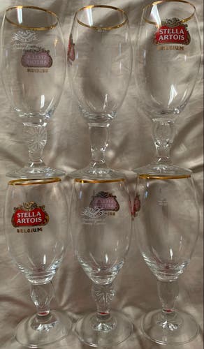 Stella Artois gold rimmed chalice glasses 6pack 40cl - New in box beer glasses