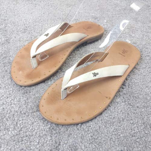 Frye Sandals Azalea Sandals Womens 7.5 Flip Flop Thong White Leather Flat Shoes
