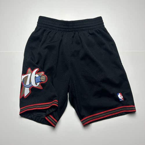 Retro Philadelphia 76ers Basketball Shorts Black Y2K Logo Mitchell & Ness Sz S