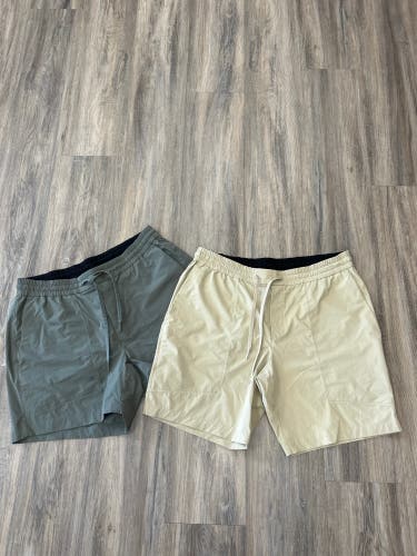 Green Used Men's Lululemon Shorts AND button-down Shirt.