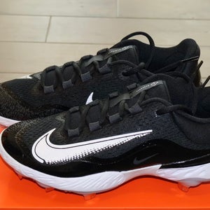 Size 9 Nike Alpha Huarache Elite 4 Low Triple Black White Metal Cleats
