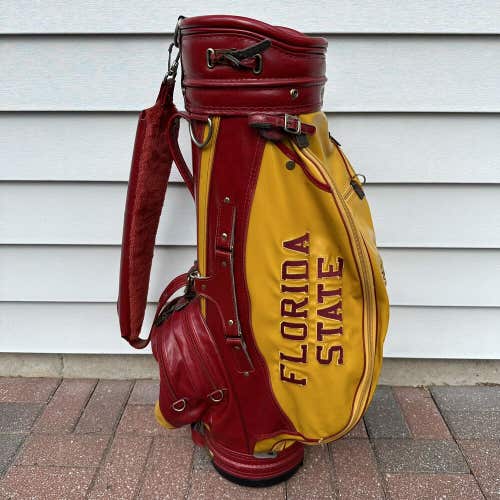 Vintage Macgregor Florida State Seminoles NCAA Leather Golf Cart Bag Yellow Red