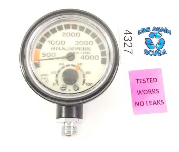 US Divers Aqua Lung 4000 PSI SPG Submersible Pressure Gauge + Thermometer Scuba