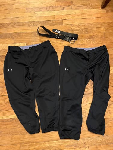 Black Used Adult Under Armour Game Pants Set with Belt