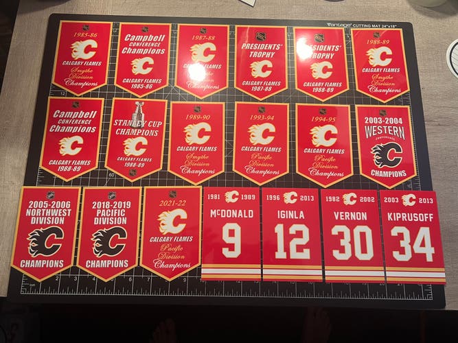 Calgary Flames Decal Stanley Cup Championship & Retired Banners MANCAVE