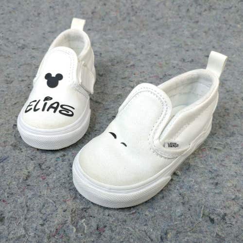 Vans Classic Slip On Baby Shoes 4.5C Sneakers White Canvas Low Disney