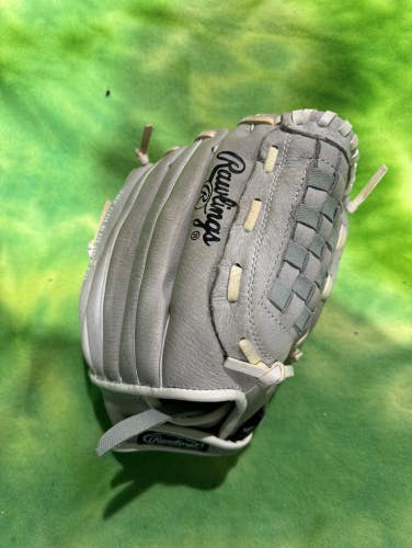 Gray Used Kid Pitch Rawlings Highlight Right Hand Throw Outfield Softball Glove 12"