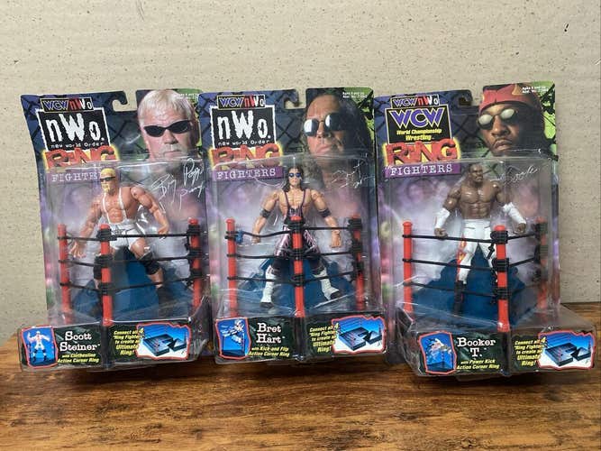 3 Toy Biz WCW / NWO Ring Fighters BRET HART Booker Steiner Figure WWF WWE New