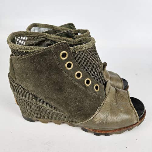 Sorel Joanie Mesh Women's Size: 9.5 Army Green Wedge Sandal Shoe Open Toe
