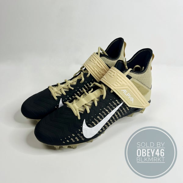 Nike Alpha Menace Pro 2 Mid Black Gold Football Cleats 13.5
