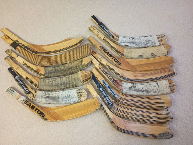 Huge Lot of 14 Game Used Left Hand Wooden Stick Blades - Rare Ice Hockey Wood Blades