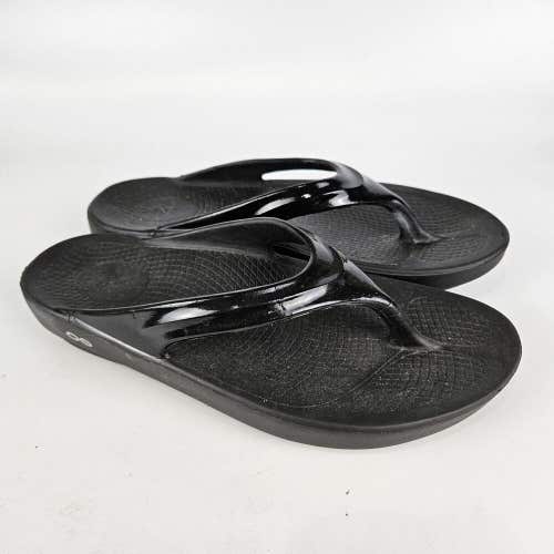 Oofos OOlala Womens 11 Black Slip On Flip Flop Thong Slide Sandal Recovery