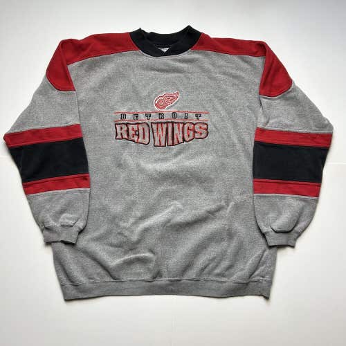 Vintage 90s Detroit Red Wings Crewneck Sweatshirt Silver Pro Edge Sz XL