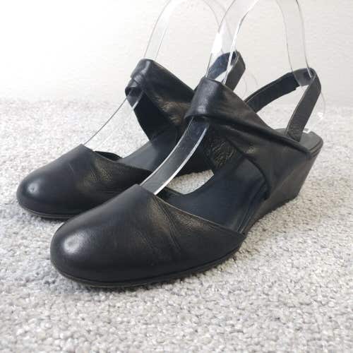 Eileen Fisher Womens 6 Slingback Shoes Black Closed Toe Wedge Shoe Leather