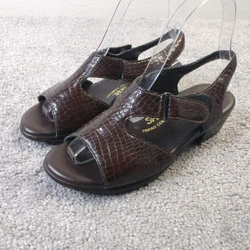 SAS Suntimer Wedge Sandals Womens 5.5 Brown Croc Print Leather Slingback Shoes