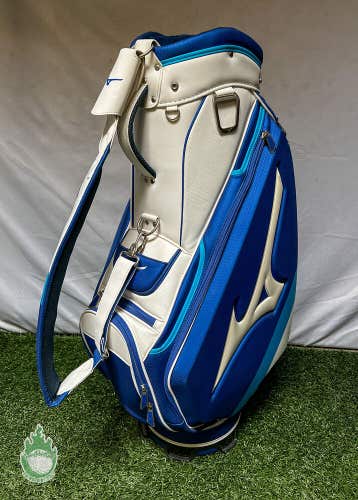 Gently Used Mizuno Golf Blue/White 5-way Staff Bag w/ Strap And Rainhood
