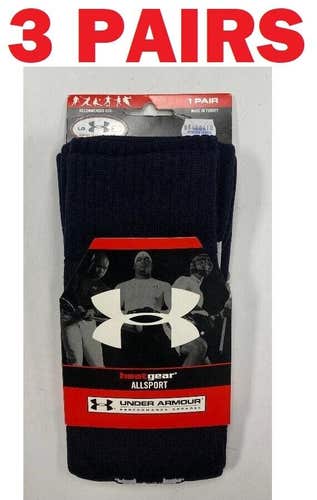 3 pairs Under Armour Allsport Performance Heat Gear Socks large navy blue sports