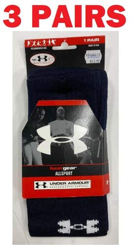 3 pair Under Armour Allsport Performance Heat Gear Socks blue medium sports navy