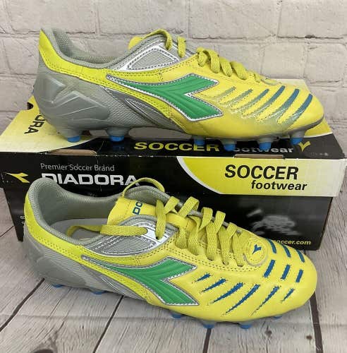 Diadora 713726 3210 Maracana L Women's Soccer Cleats Yellow Lime Blue US 8.5