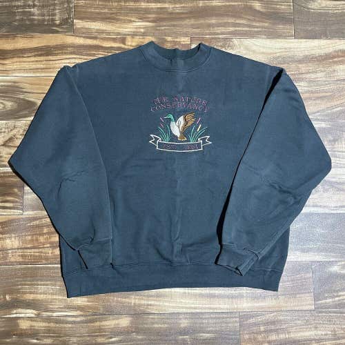 Vintage Nature Conservancy Ducks Green Embroidered Crewneck Sweatshirt Size XL