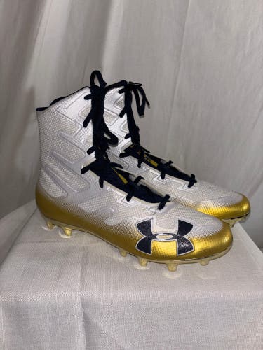 Under Armour Highlight High Top Football Cleats NEW Men’s 12 White Navy Gold