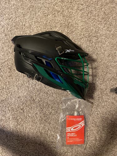 New  Cascade XRS Helmet: Matte Black With Green Face mask