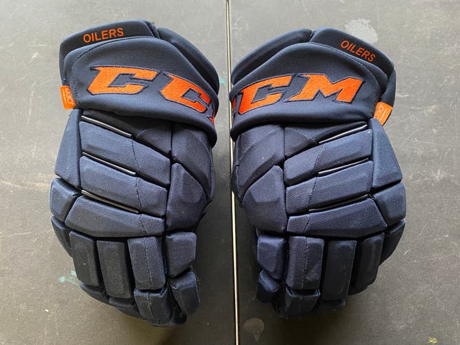 CCM JetSpeed FT1 Pro Stock Hockey Gloves Navy Blue 14" OILERS 4691