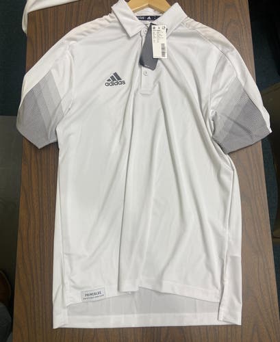 White w/Gray Accents New Adidas Men's Medium Polo Shirt