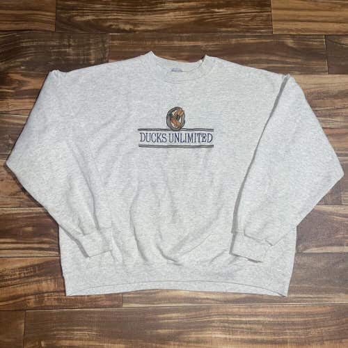 Vintage Ducks Unlimited Sweatshirt Mens XL Gray Waterfowl Hunting 90s Sweater