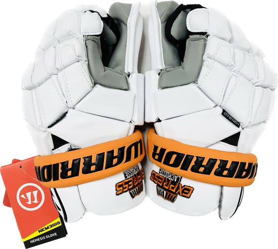 New Warrior Nemesis Lacrosse Goalie Gloves size medium white Bone System field