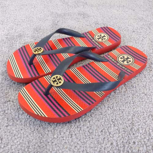 Tory Burch Sandals Womens 7 Shoes Flip Flop Thong Red Blue Striped Beach Flats