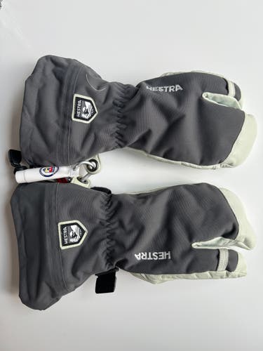 Like New Grey Hestra Heli Three-Finger Insulated Gloves Size 8