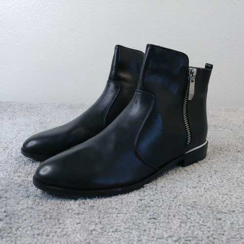 Marc Fisher Rail Ankle Boots Womens 8 Black Leather Almond Toe Zipper Moto Boot