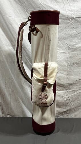 Vintage Spalding White Canvas Shoulder Carry 7" Diameter Stovepipe Golf Club Bag