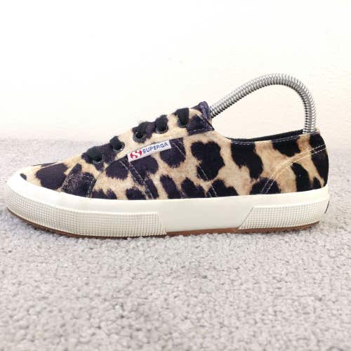 Superga Womens 7 Shoes Velvet Leopard Cheetah Animal Print Sneakers Lace Up