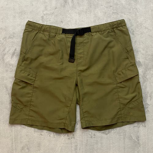 The North Face Cargo Shorts Men Large Dark Olive 9" Inseam Belted Lined Hiking