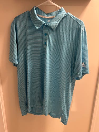 Adidas Men’s Golf Polo Size Large Light Blue Striped Shirt