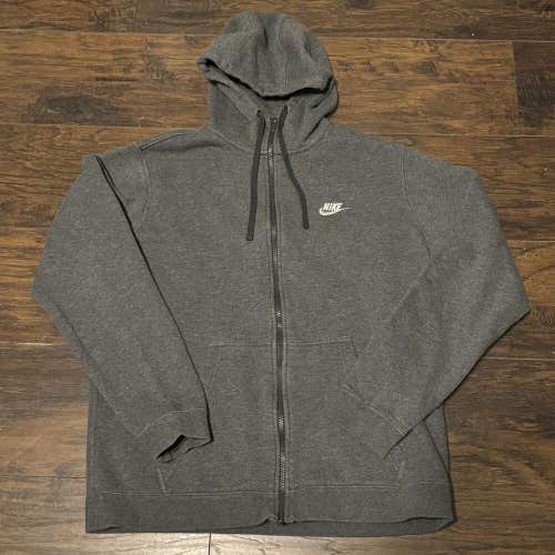 Nike Sportswear Club Full Zip hooded Sweatshirt Charcoal Heather 804389-071 SzLg