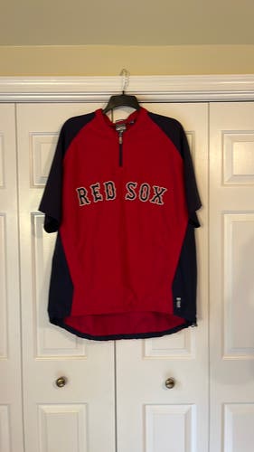 Majestic XL Cool Base MLB Boston Red Sox 1/4 zip short sleeve warm up jacket