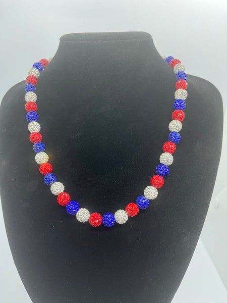 Pro athlete type rhinestone elastic necklace, USA Colorway
