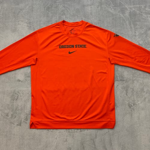 NIKE OREGON STATE T Shirt Men Large Orange Dri-FIT Long Sleeve BEAVERS Logo