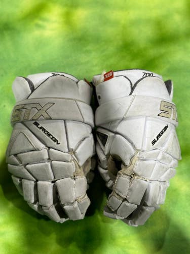White Used STX Surgeon 700 Lacrosse Gloves Large