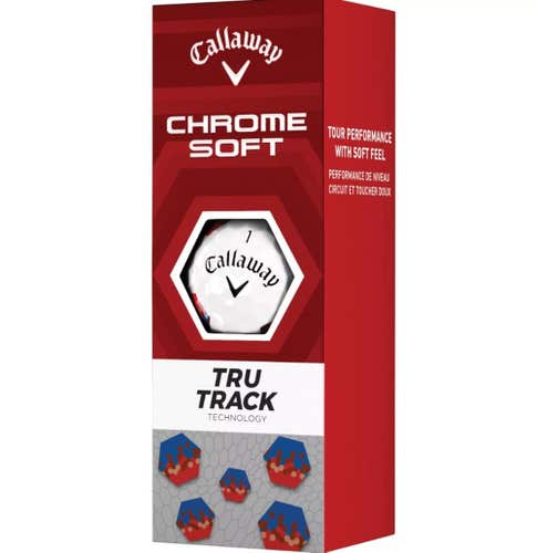 Callaway Chrome Soft Tru Track Golf Balls (White/Red/Blue, 3pk) 1 Sleeve 2023