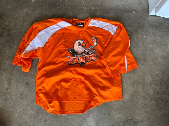 San Diego Gulls Orange Used Goalie Cut Men's Practice Jersey