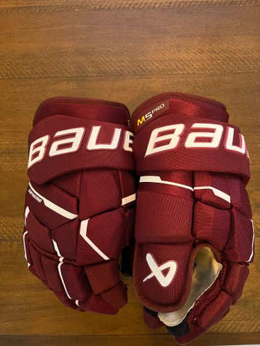 Used Bauer Supreme M5 Pro Maroon Gloves 14"